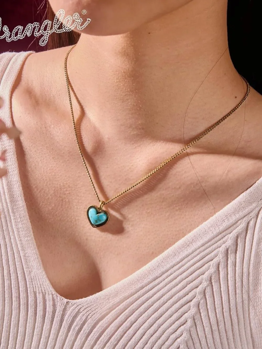 Women's Gold Turquoise Western Gold Plated Heart Turquoise Pendant Necklace